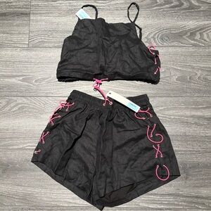 NWT LF Black and Pink Lace-Up Two-Piece Set